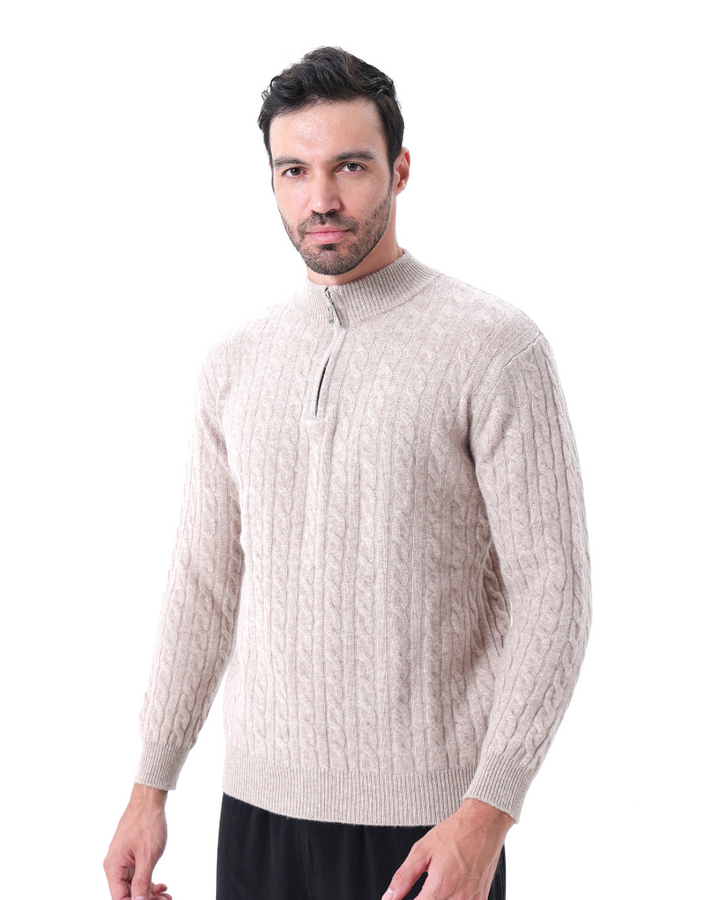 100% CASHMERE WOVEN HALF ZIP
