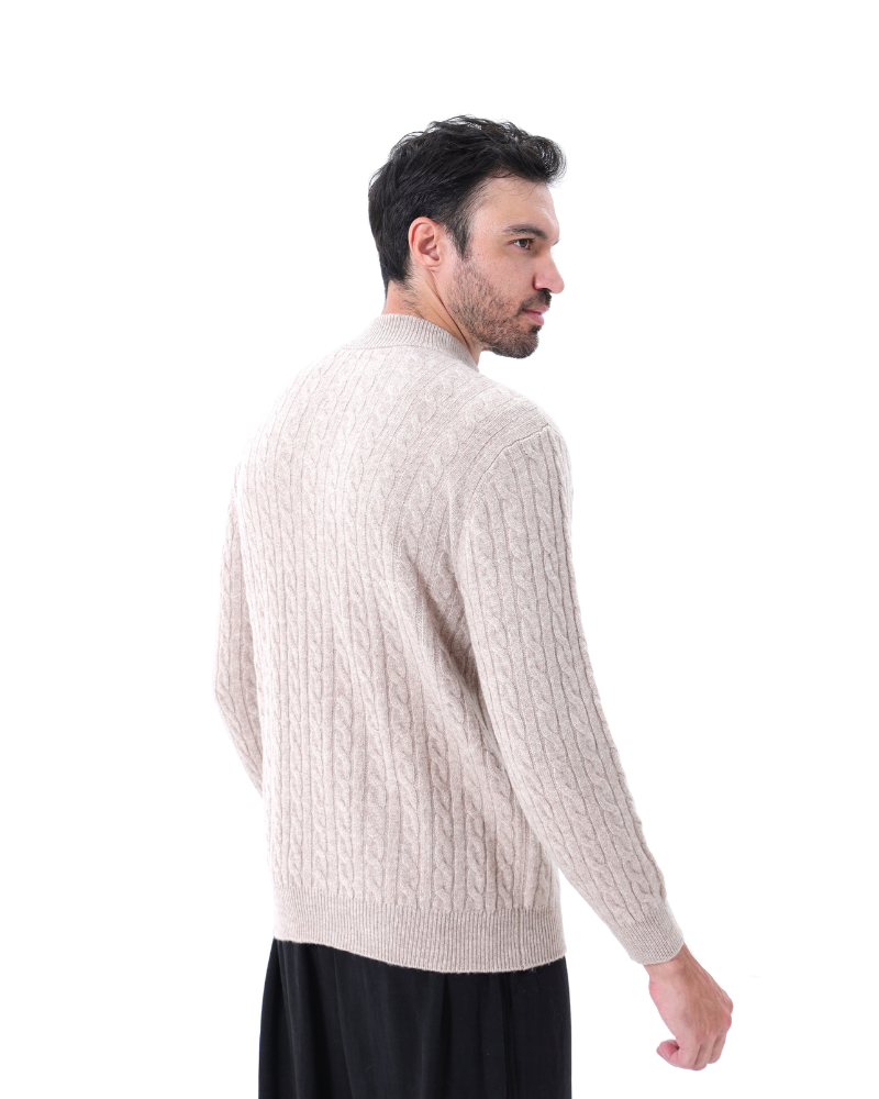 100% CASHMERE WOVEN HALF ZIP