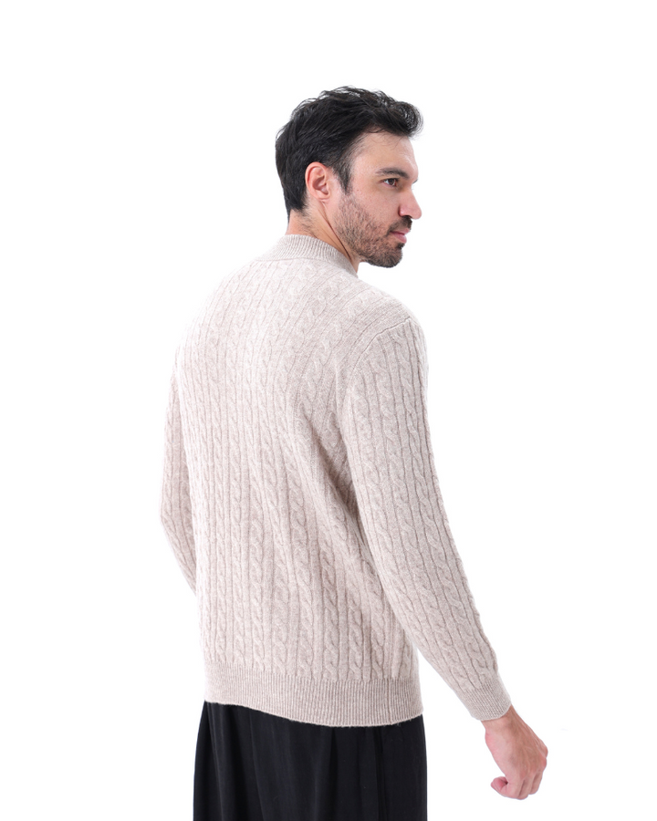 100% CASHMERE WOVEN HALF ZIP
