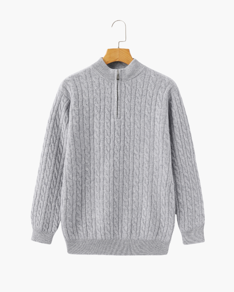 100% CASHMERE WOVEN HALF ZIP