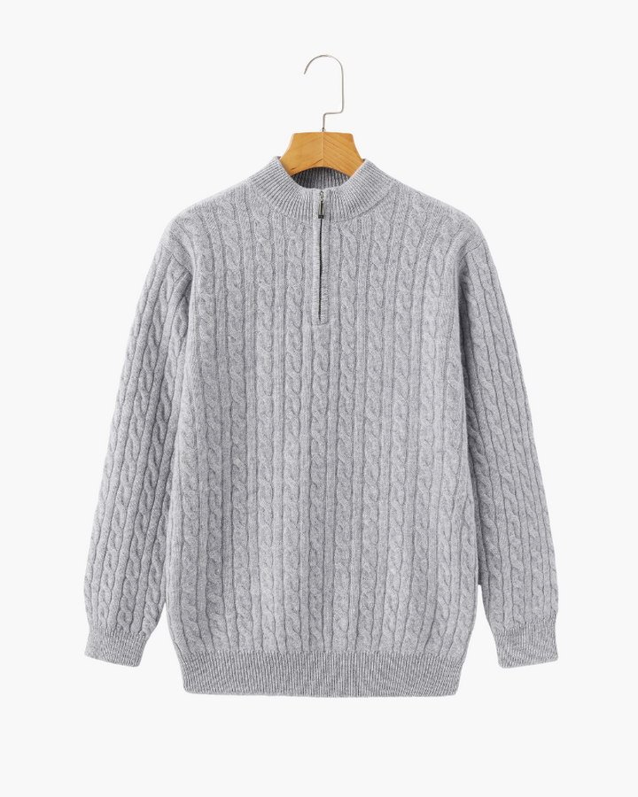 100% CASHMERE WOVEN HALF ZIP
