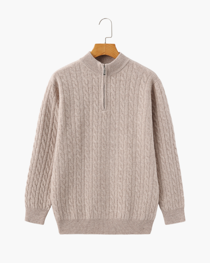 100% CASHMERE WOVEN HALF ZIP