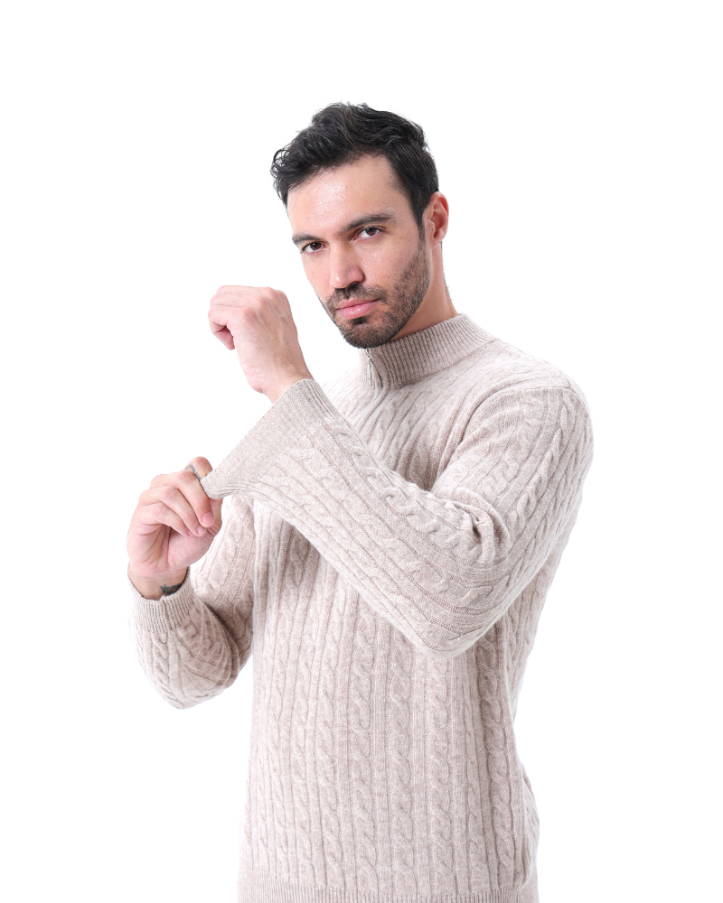 100% CASHMERE WOVEN HALF ZIP