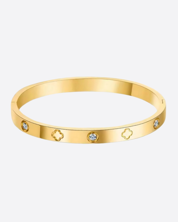 Golden Clover Bangle with Zirconia