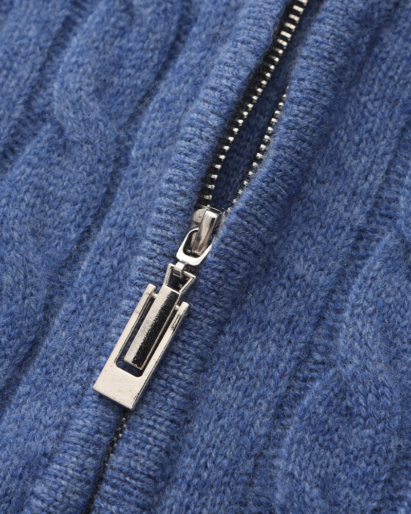 100% CASHMERE WOVEN HALF ZIP