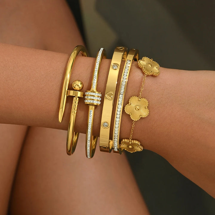 Golden Bangle Encrusted with Zirconia