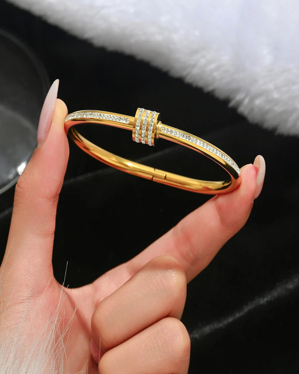 Golden Bracelet Encrusted with Zirconia
