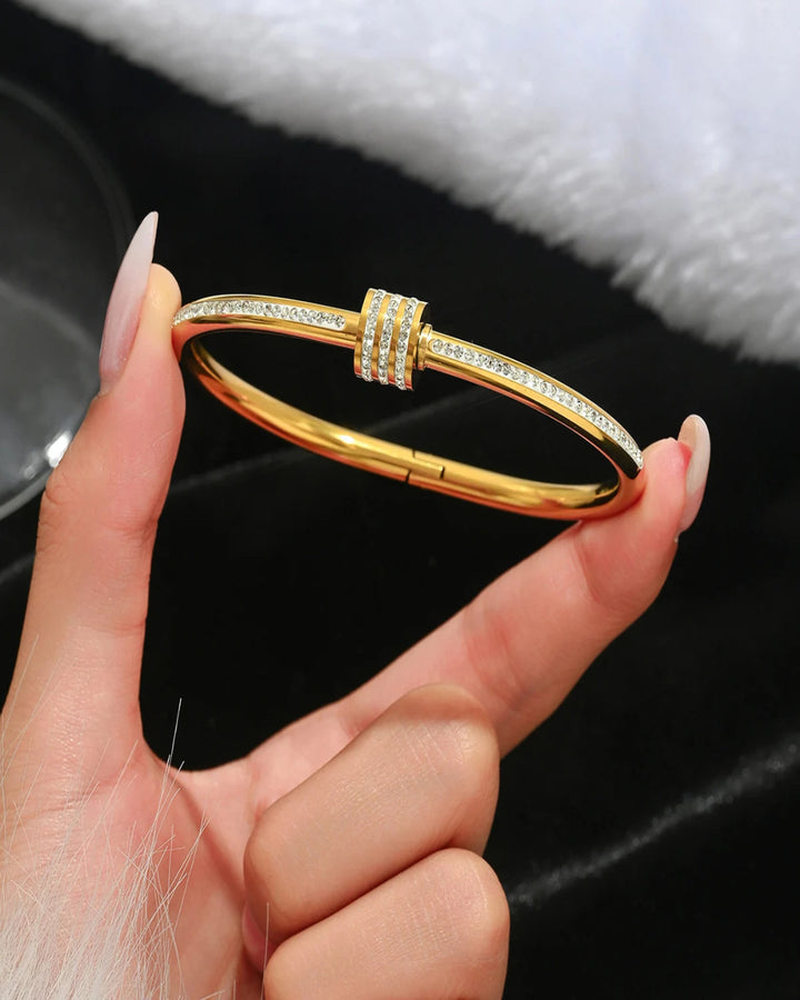 Golden Bracelet Encrusted with Zirconia