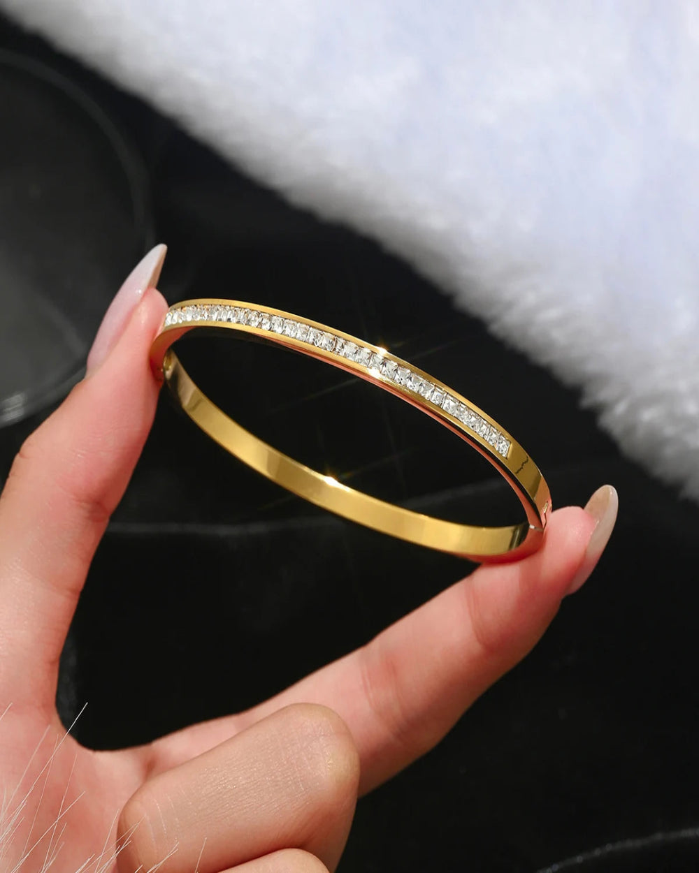 Golden Bangle Encrusted with Zirconia